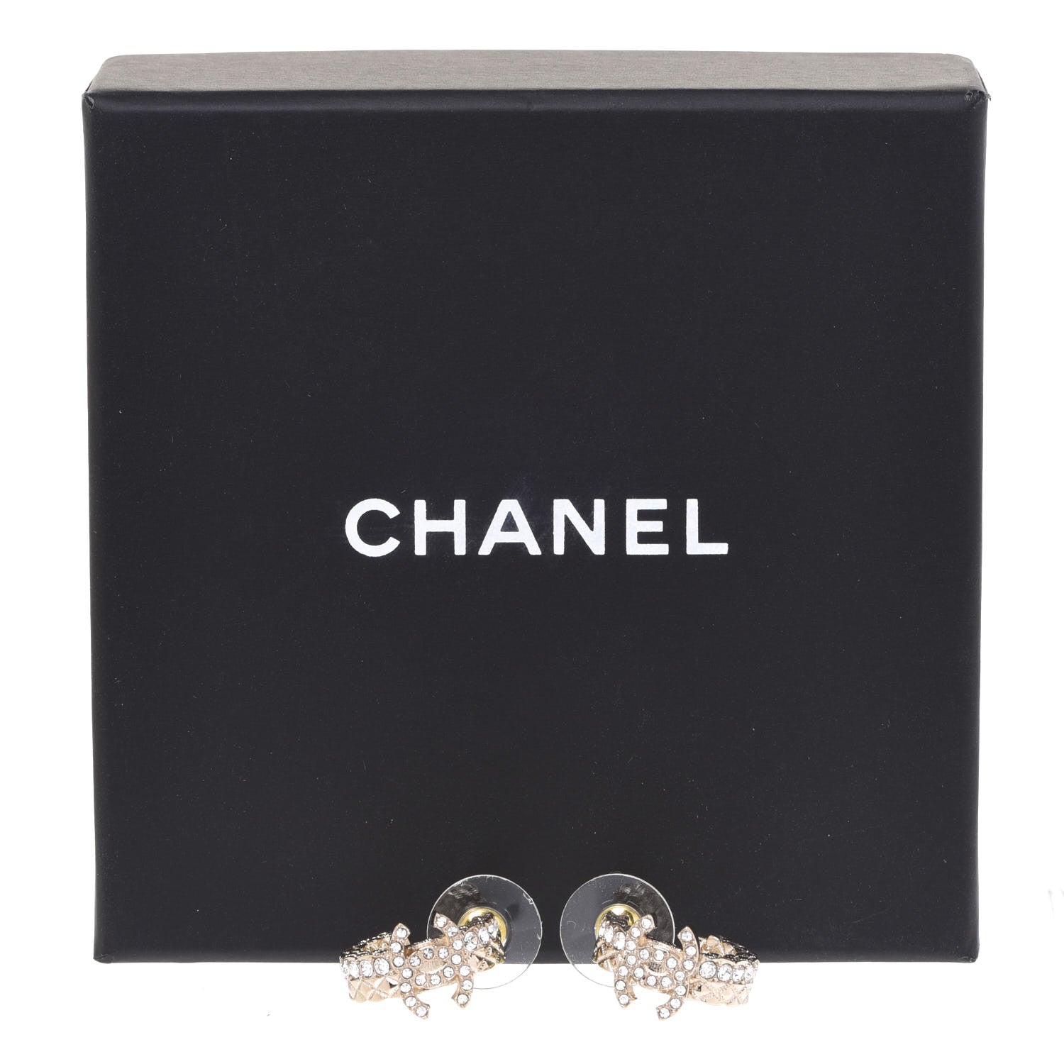 Chanel Crystal Quilted CC Hoop Earrings Gold 5 of 5