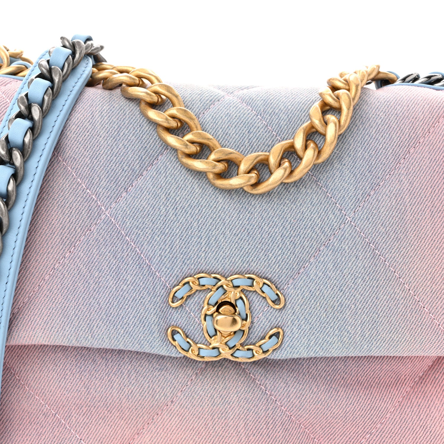 Chanel Denim Quilted Medium Chanel 19 Flap Blue Pink 8 of 11