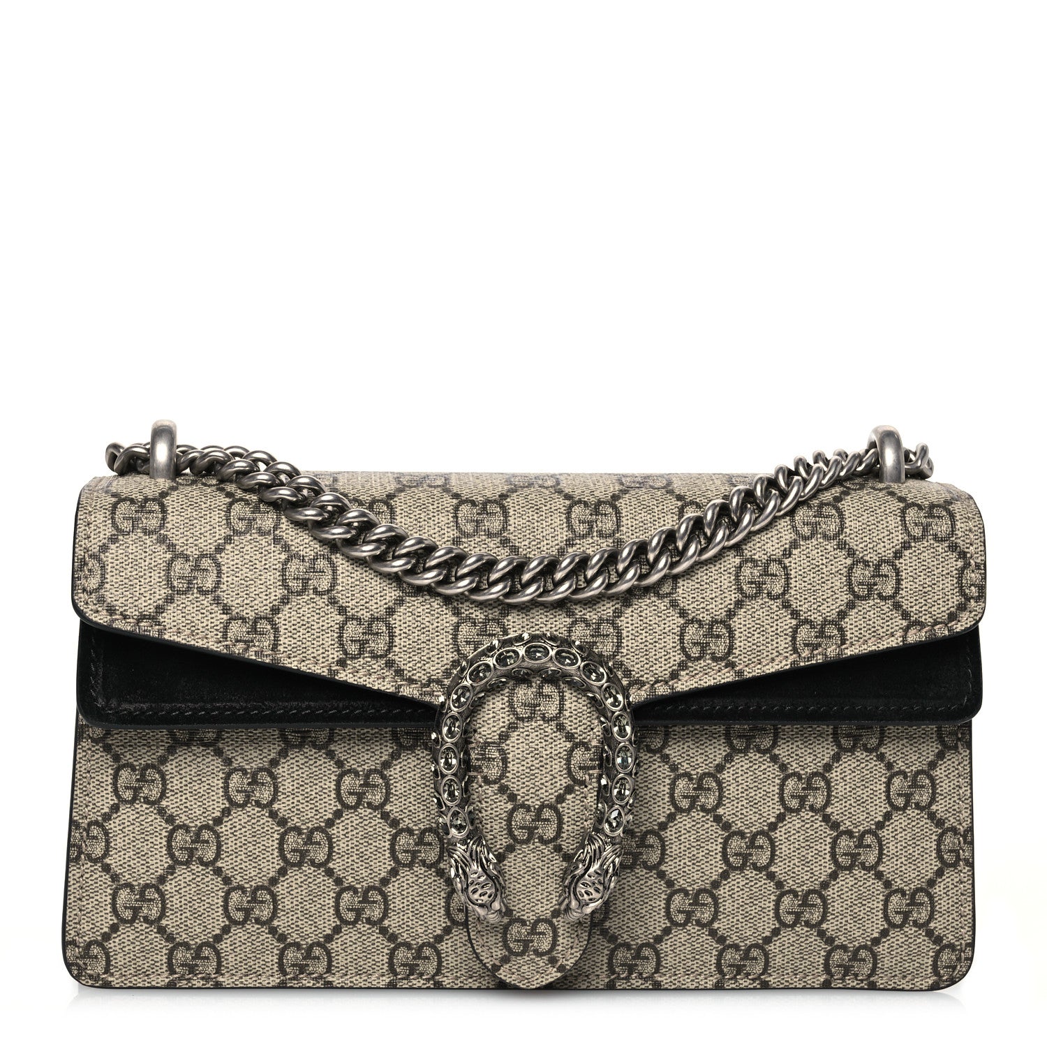Gucci GG Supreme Monogram Suede Crystal Small Dionysus Shoulder Bag Beige Ebony Black 1 of 13