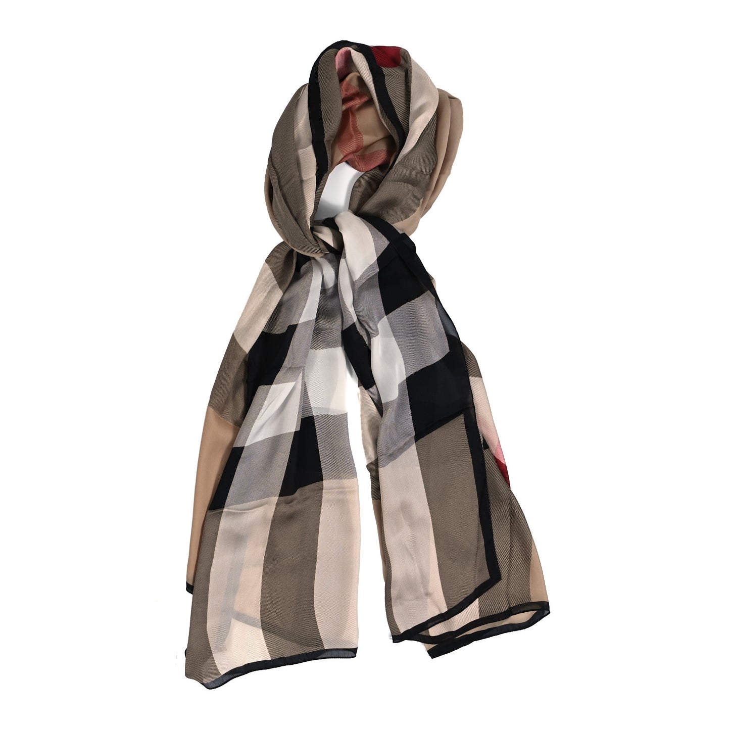 Silk Giant Check Scarf Camel