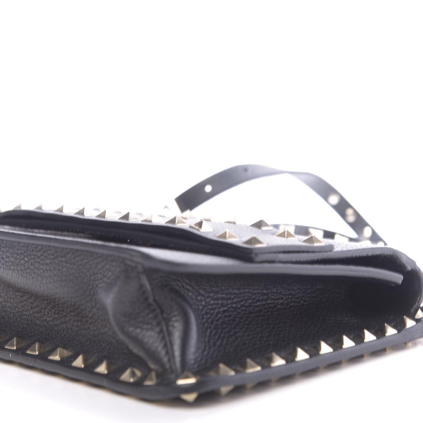Pebbled Calfskin Rockstud Side Slip Crossbody Black
