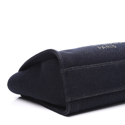 Chanel Lurex Canvas Small Deauville Tote Navy Blue Gold 7 of 9