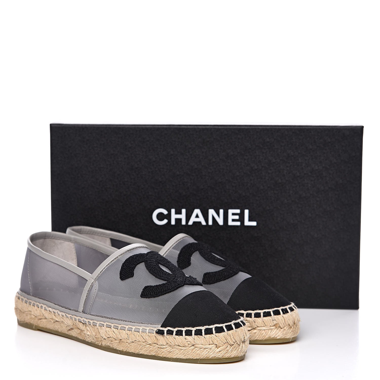 Chanel Mesh Grosgrain CC Espadrilles 37 Grey 10 of 10
