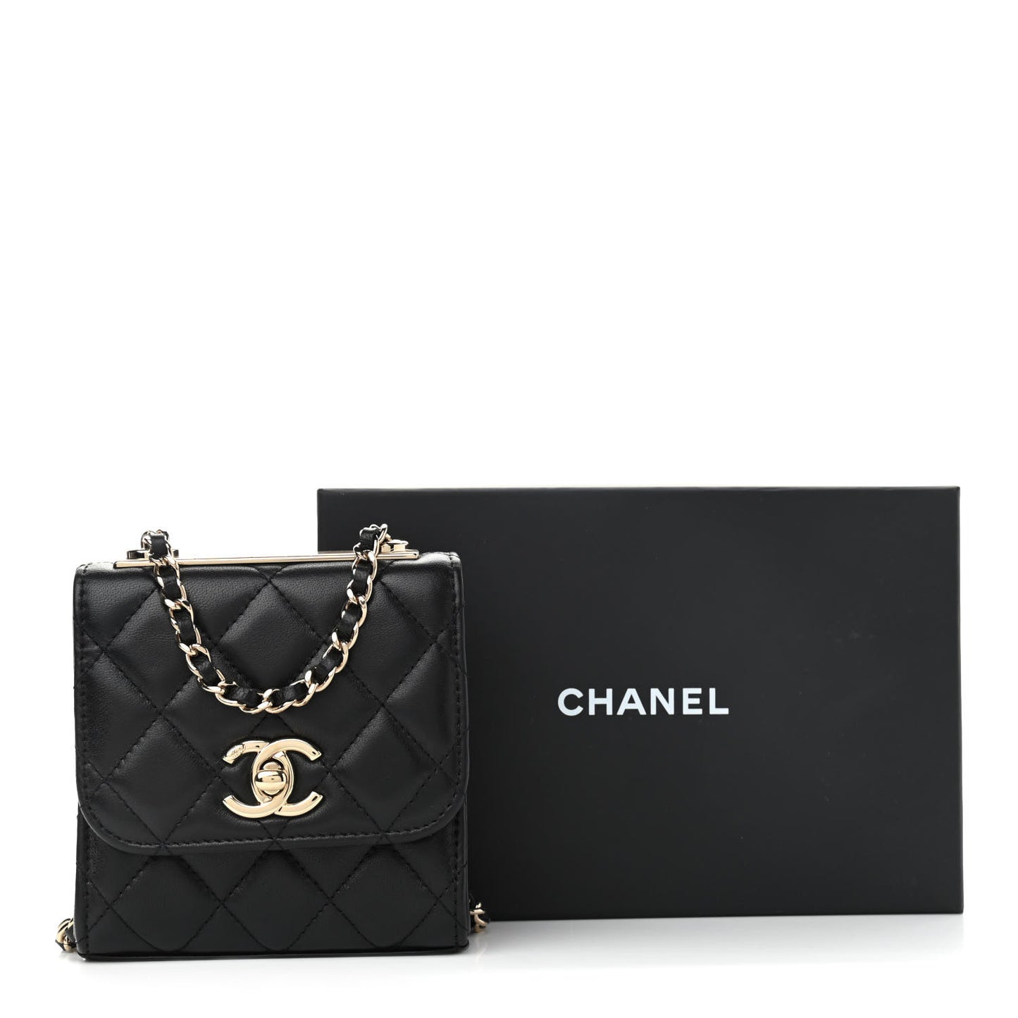 Lambskin Quilted Mini Trendy CC Chain Wallet Black