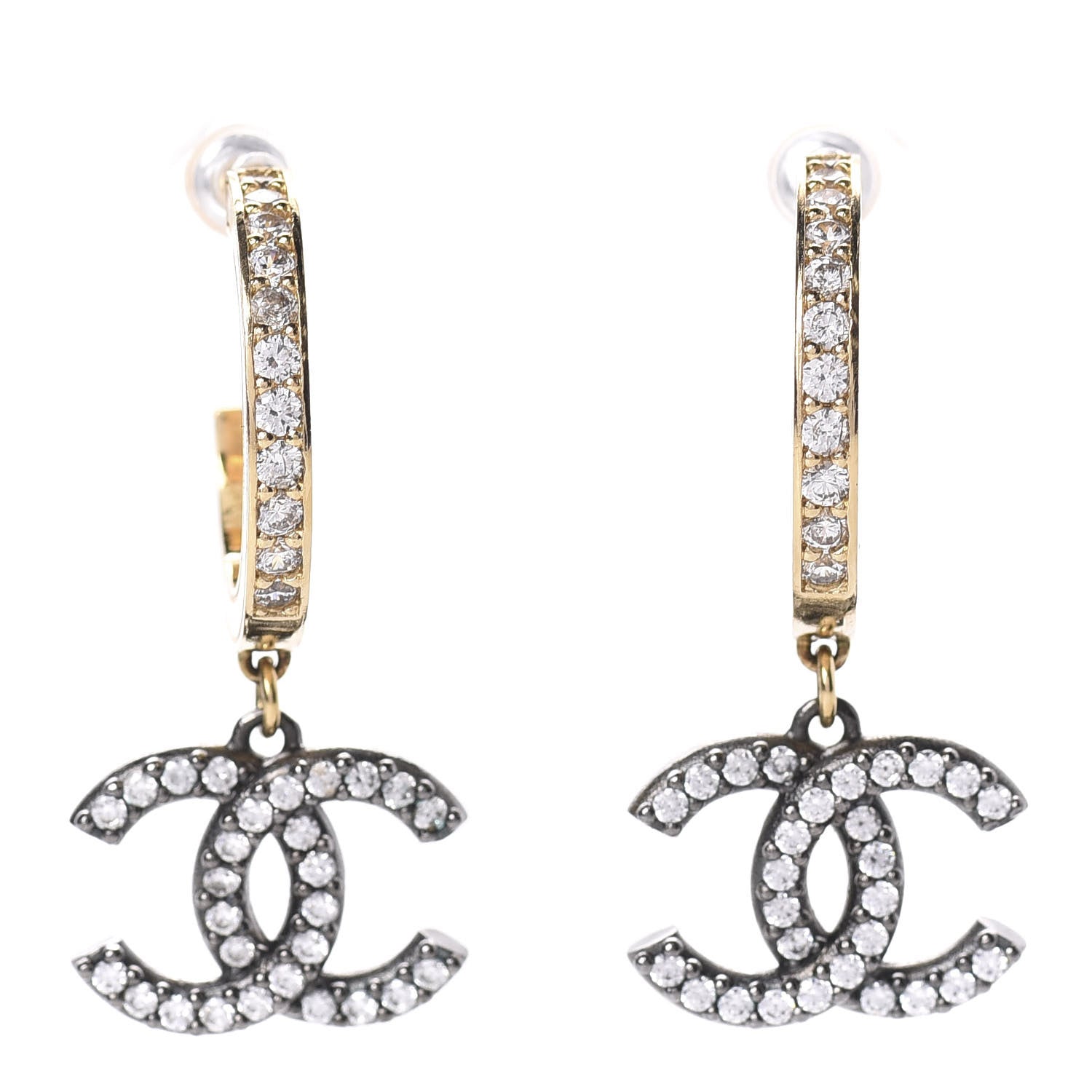 Chanel Crystal Lock Symbols CC Hoop Drop Earrings Gold Ruthenium 1 of 5