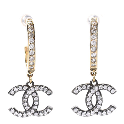 Chanel Crystal Lock Symbols CC Hoop Drop Earrings Gold Ruthenium 1 of 5