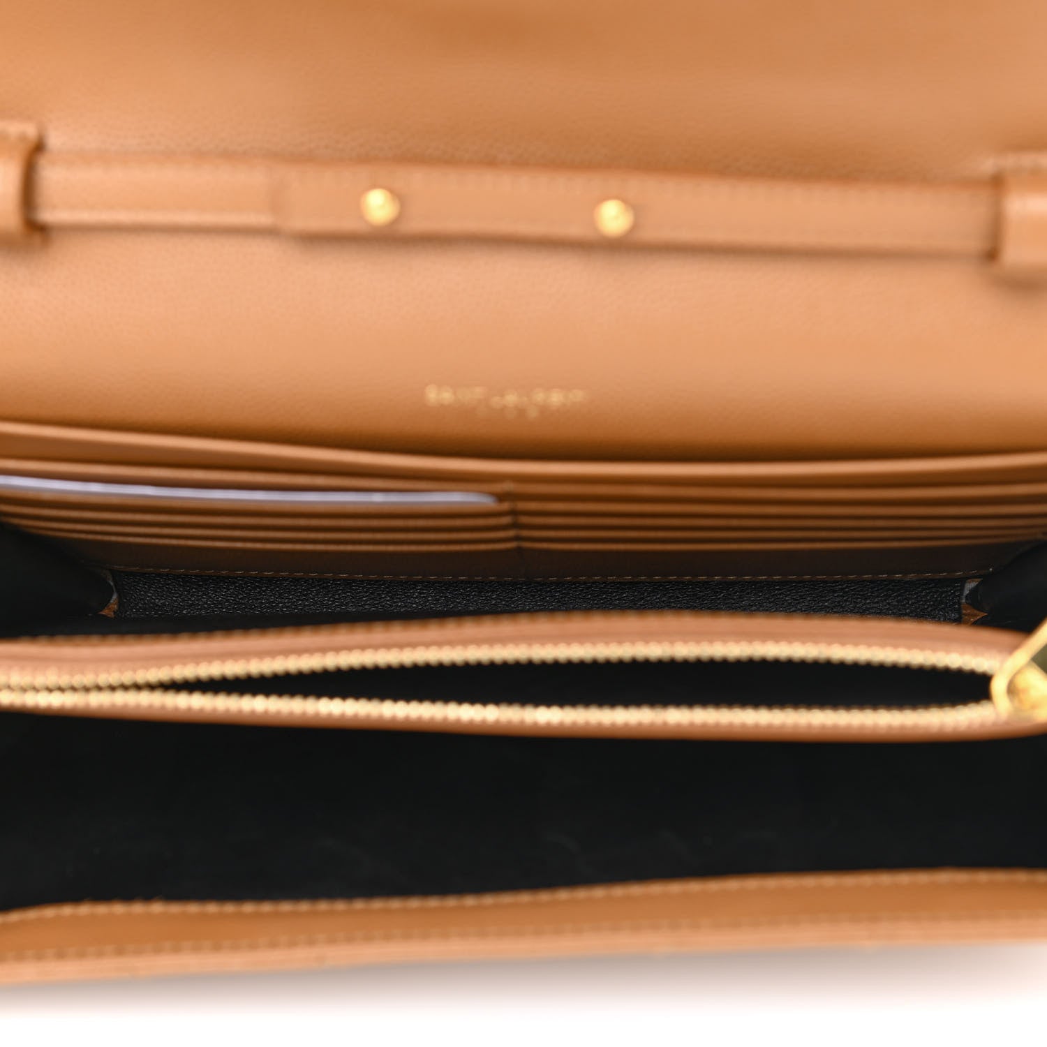 Saint Laurent Grain De Poudre Matelasse Chevron Monogram Chain Wallet Dark Natural 5 of 10