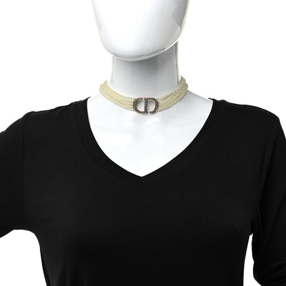 Christian Dior Pearl Crystal CD Choker Necklace Gold 2 of 4