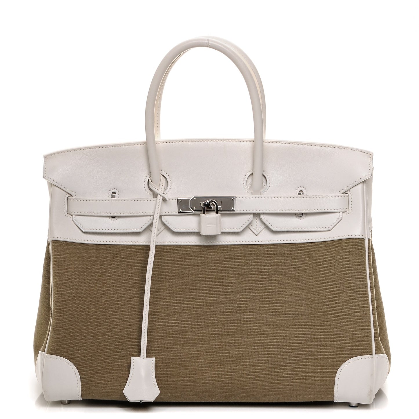 Swift Toile Birkin 35 Blanc Vert Miliatire