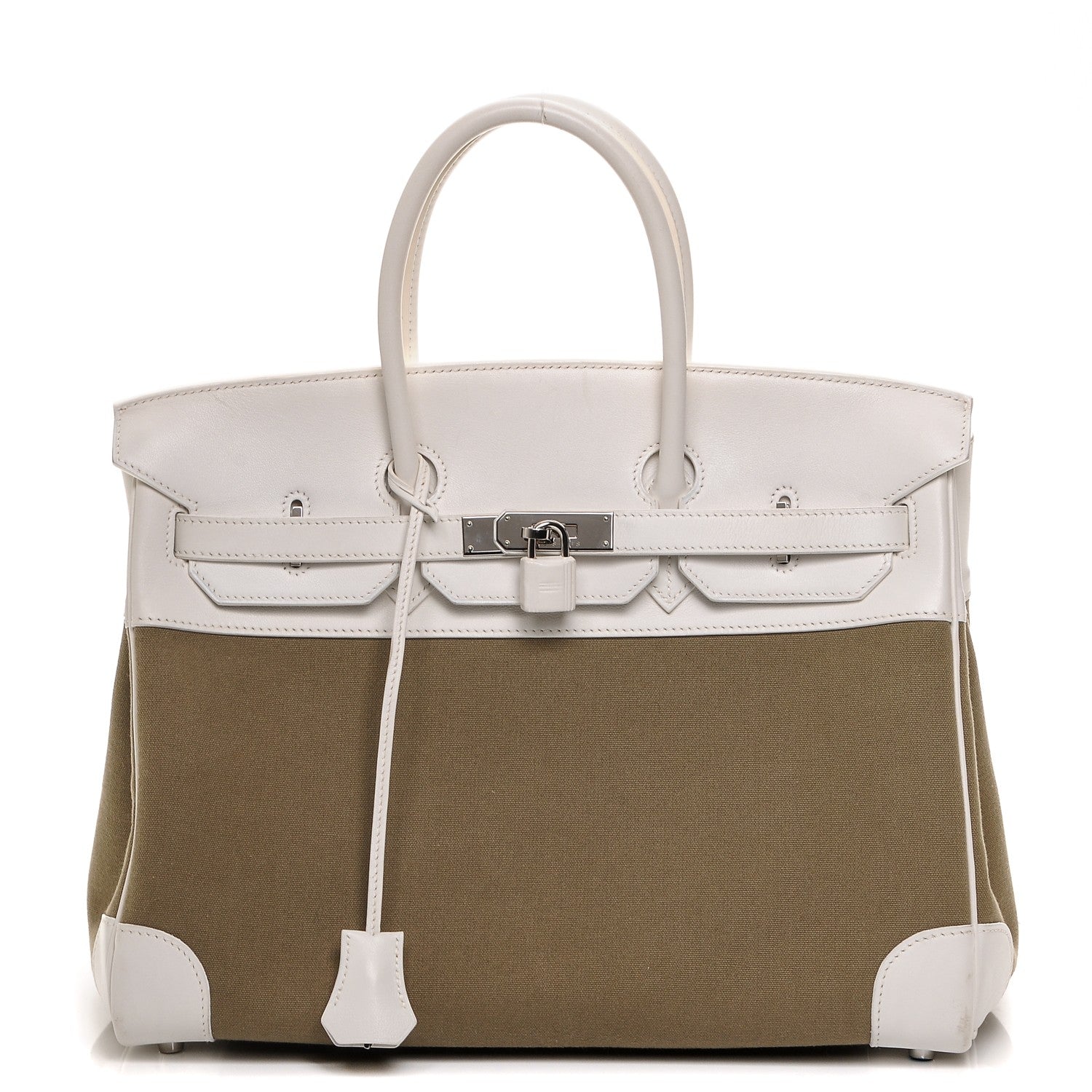 Hermes Swift Toile Birkin 35 Blanc Vert Miliatire 1 of 27