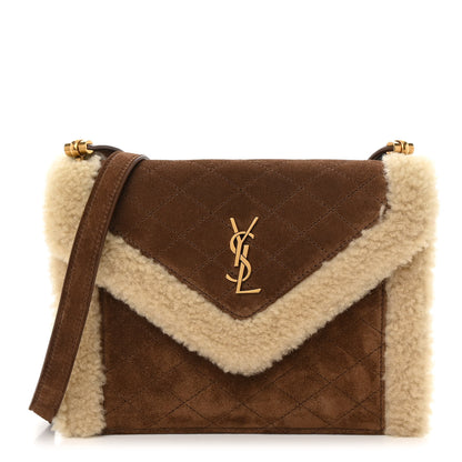 Saint Laurent Nubuck Shearling Quilted Mini Gaby Satchel Natural Tan 1 of 17