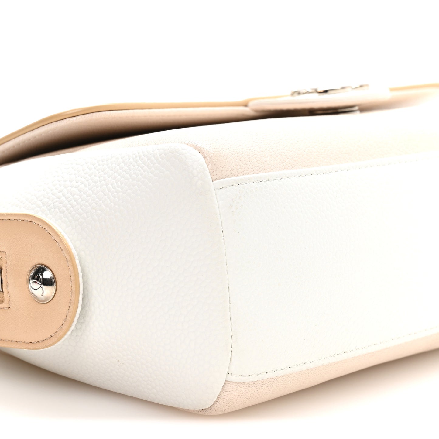 Caviar Goatskin Quilted Magnetic Camera Case Beige White