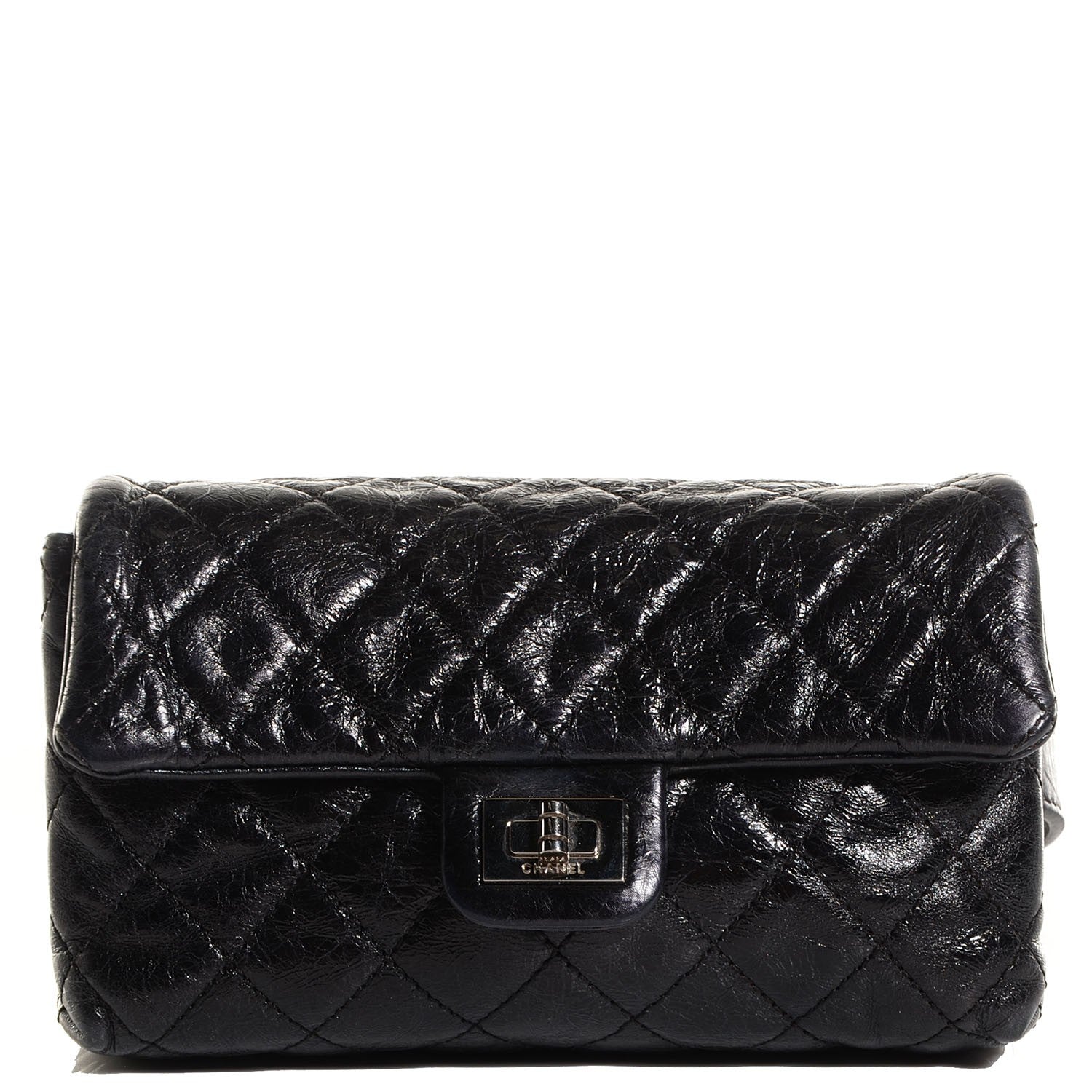 Chanel Glazed Calfskin 2.55 Reissue Flap Belt Bag Clutch Black 1 of 6