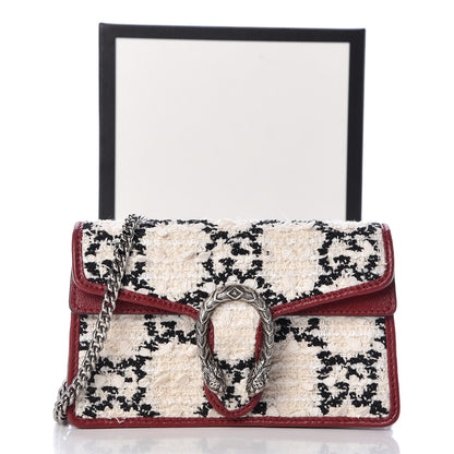 Gucci Tweed GG Monogram Super Mini Dionysus Shoulder Bag White Black Romantic Cherry 10 of 10