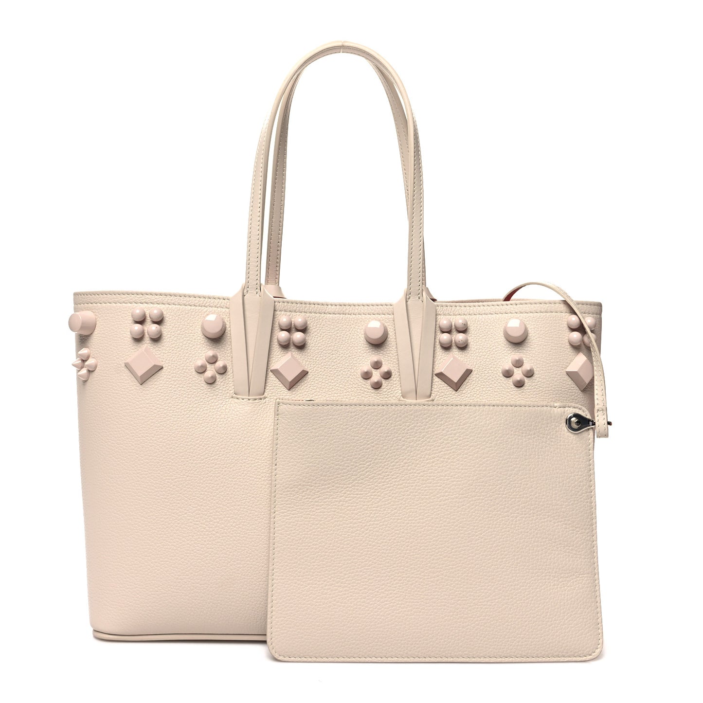 Calfskin Empire Spike Studded East West Cabata Tote Leche