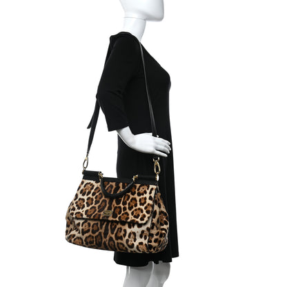 Dolce & Gabbana Calf Hair Leopard Print Miss Sicily Satchel Naturale 2 of 10