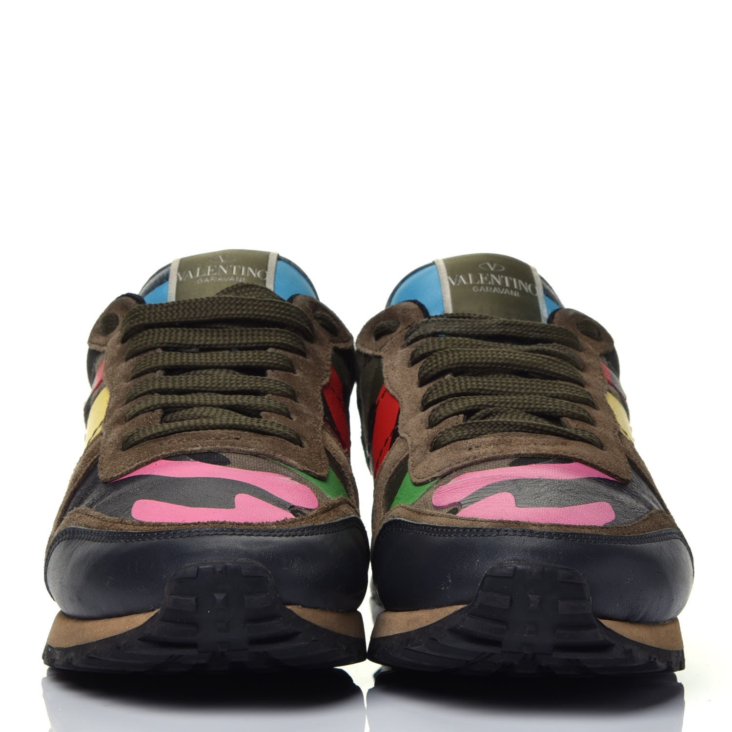 Valentino Garavani Nappa Suede Camouflage Womens Rockrunner Sneakers 39 Army Green Naples Yellow Ninphea 2 of 8