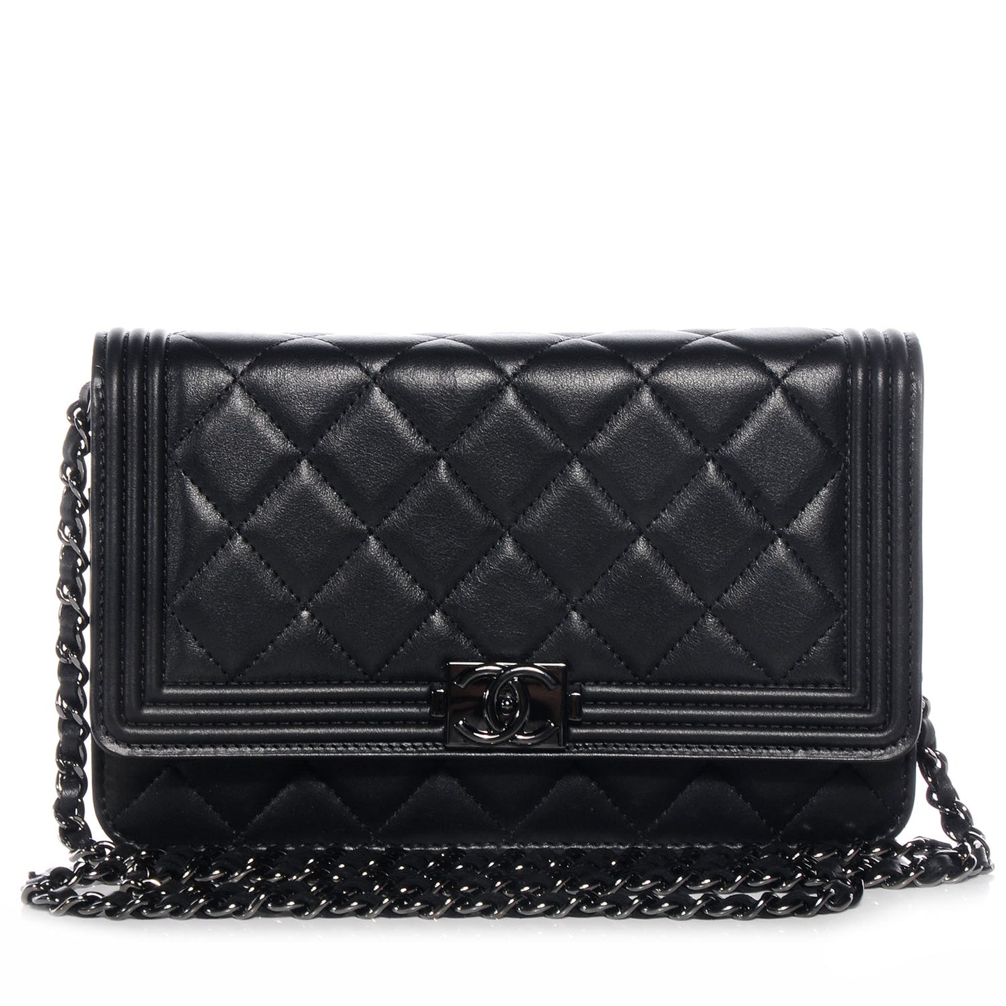 Lambskin Quilted Boy Wallet On Chain WOC So Black
