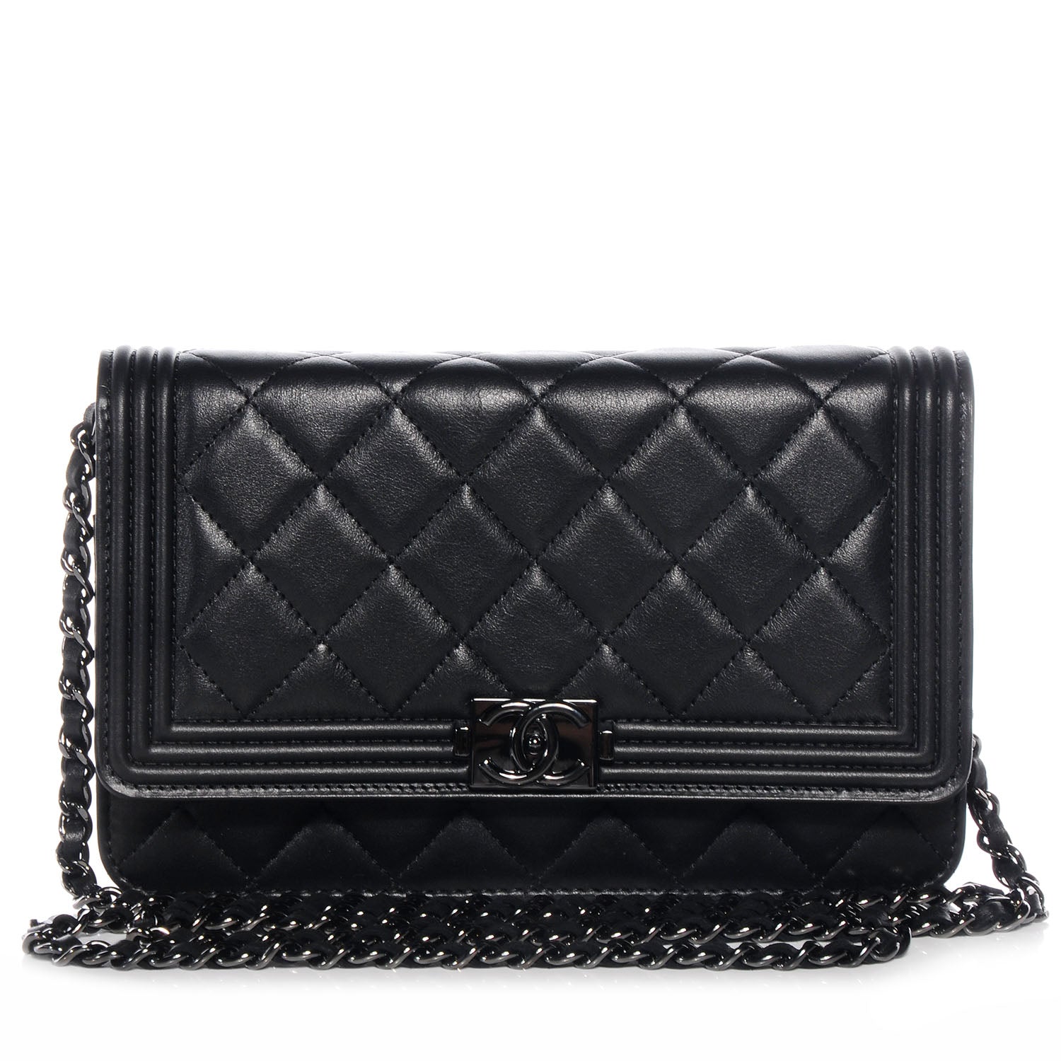 Chanel Lambskin Quilted Boy Wallet On Chain WOC So Black 1 of 8