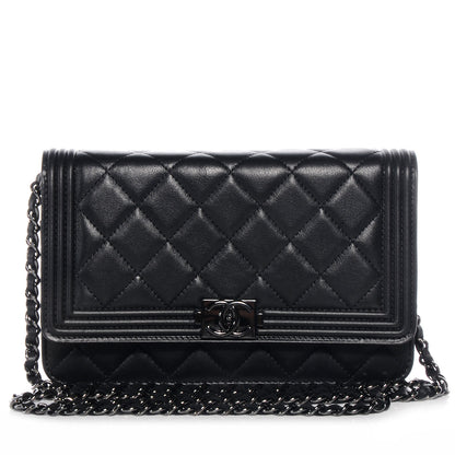 Chanel Lambskin Quilted Boy Wallet On Chain WOC So Black 1 of 8