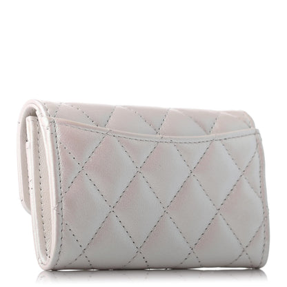 Chanel Iridescent Lambskin Quilted Flap Card Holder Wallet Ivory 2 of 4