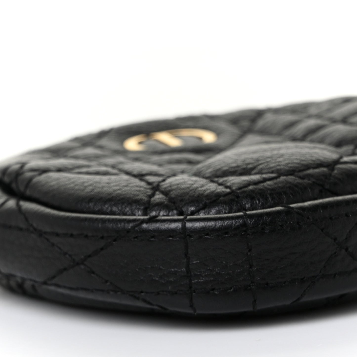 Supple Calfskin Cannage Round Detachable Caro Coin Purse Black