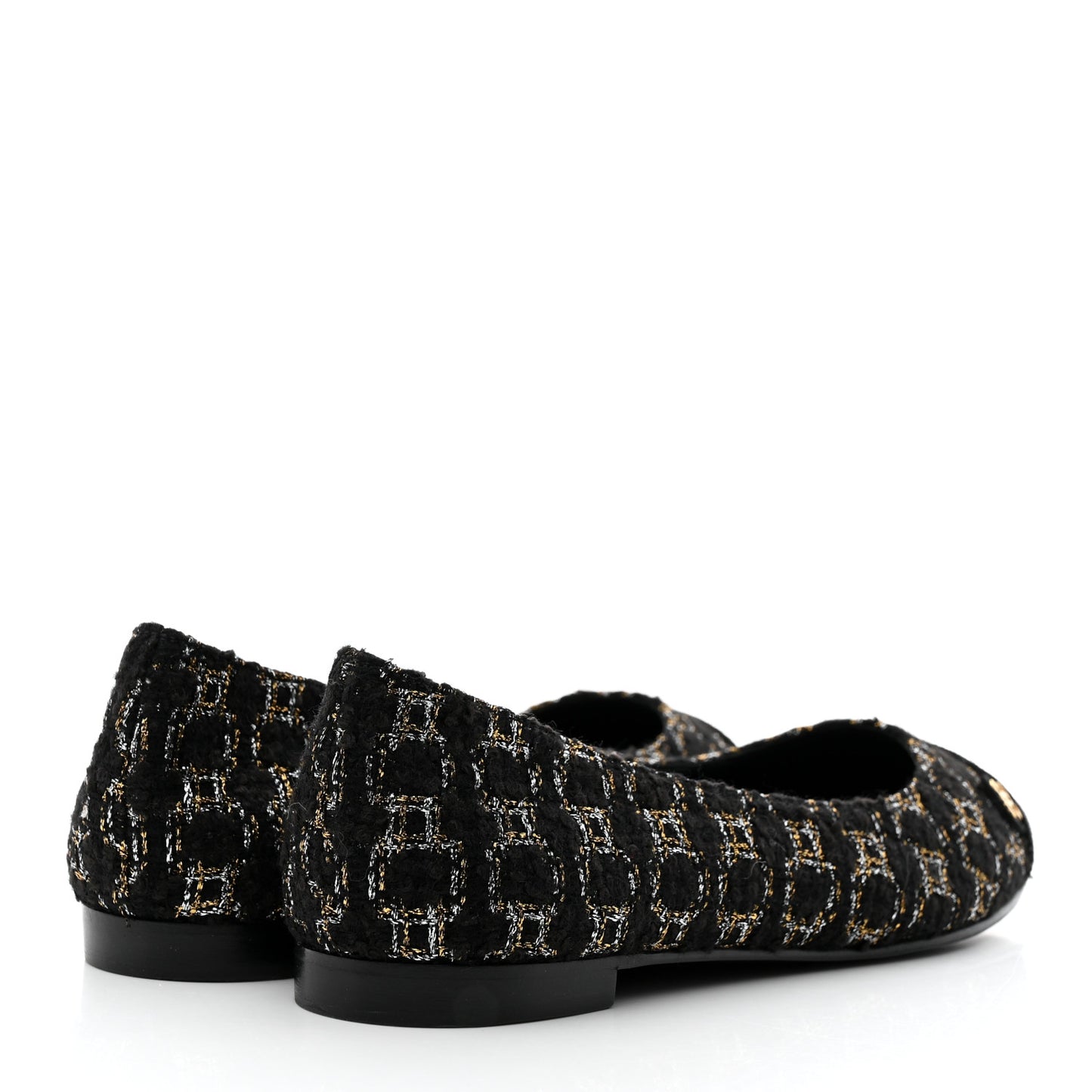 Tweed Cap Toe Ballerina Flats 37 Black
