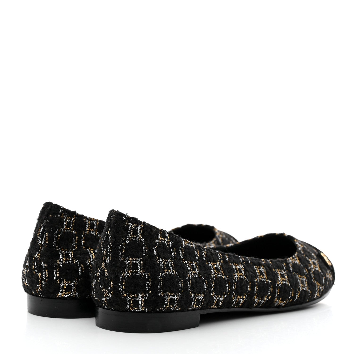 Chanel Tweed Cap Toe Ballerina Flats 37 Black 4 of 9