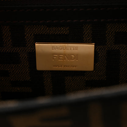 Fendi Fabric Jacquard FF 1974 Medium Baguette Tobacco Moro Black 6 of 11