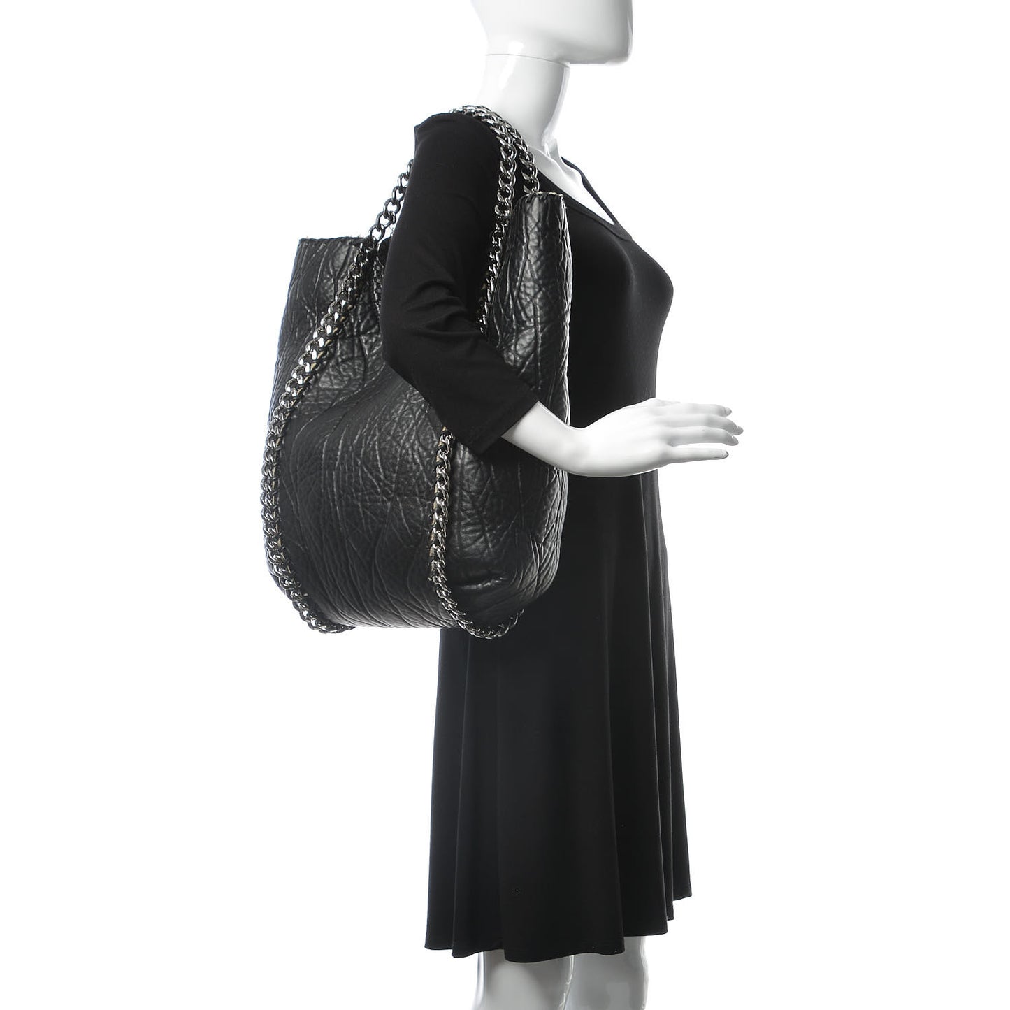 Shaggy Deer Shearling Chain Falabella Tote Black