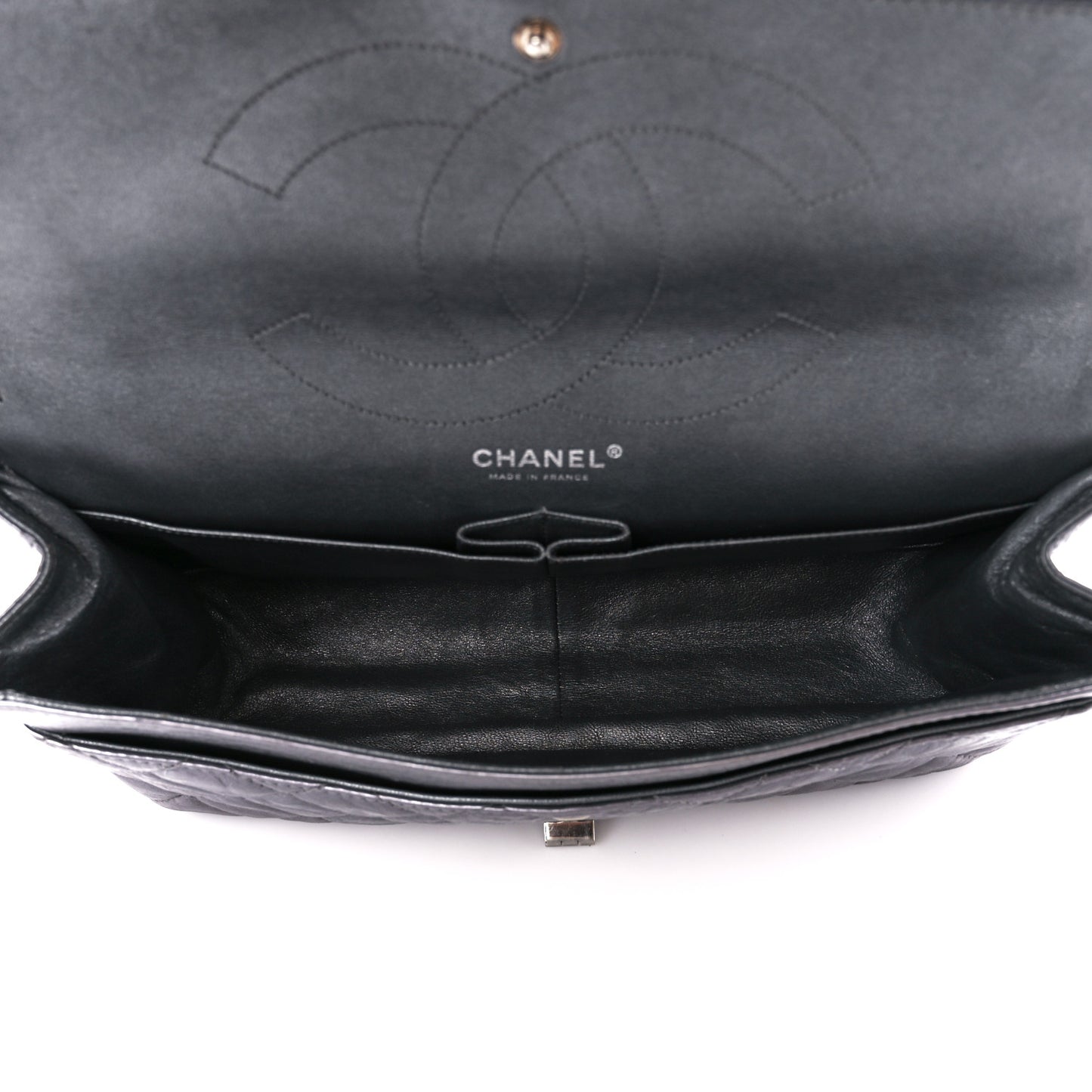 Metallic Aged Calfskin Quilted 2.55 Reissue 227 Flap Dark Silver