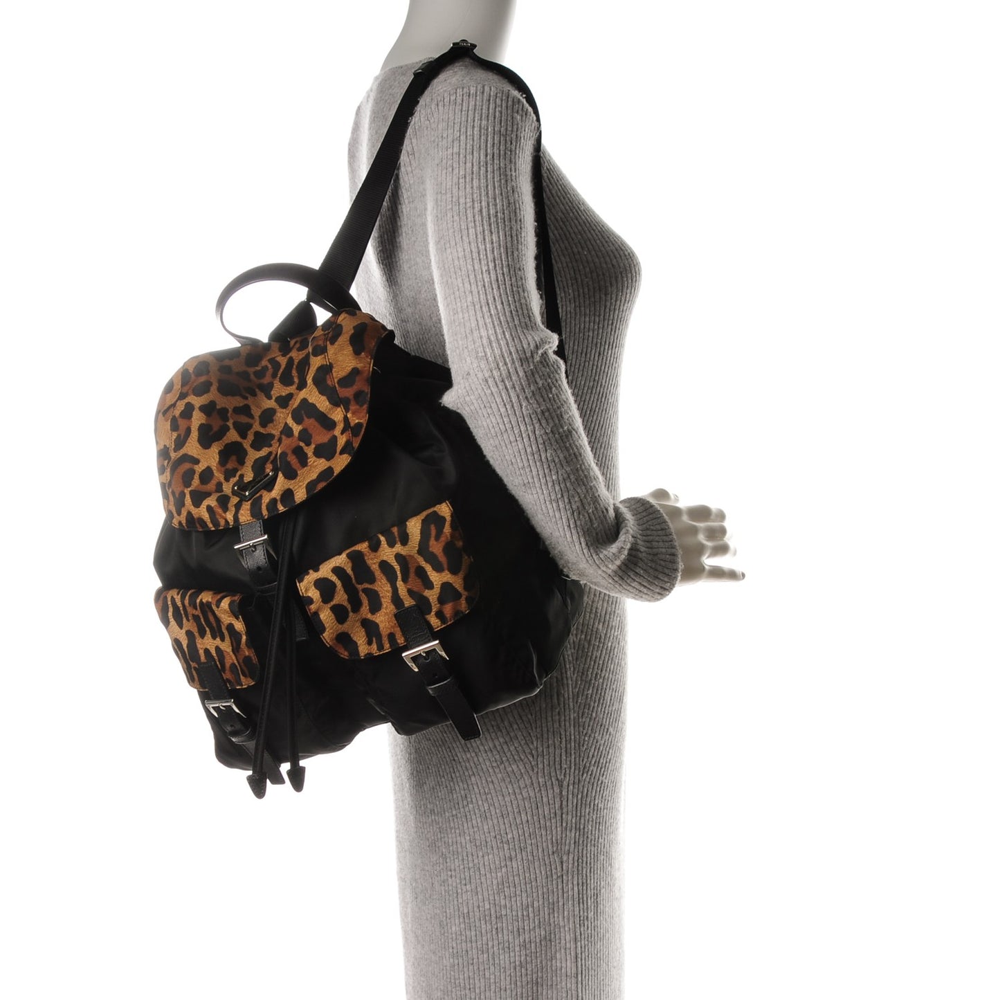 Tessuto Nylon Leopard Print Backpack Black Miele