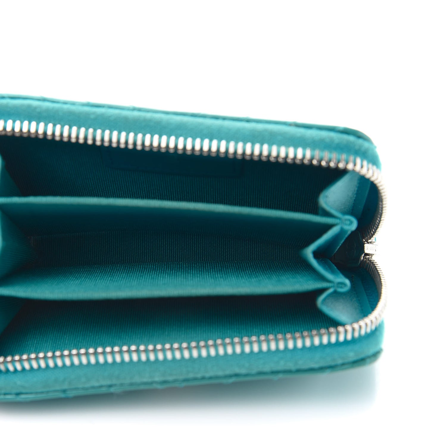 Patent Chevron Quilted Zip Around Coin Purse Turquoise