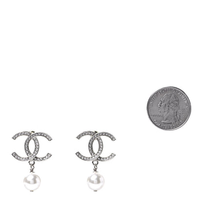 Chanel Crystal Pearl CC Drop Earrings Silver 2 of 5