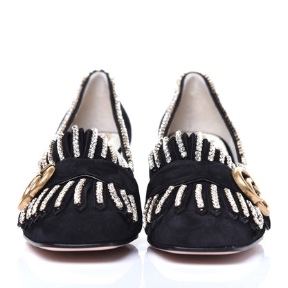 Gucci Kid Scamosciato Crystal GG Marmont Fringe 50mm Loafer Pumps 35 Black 3 of 9