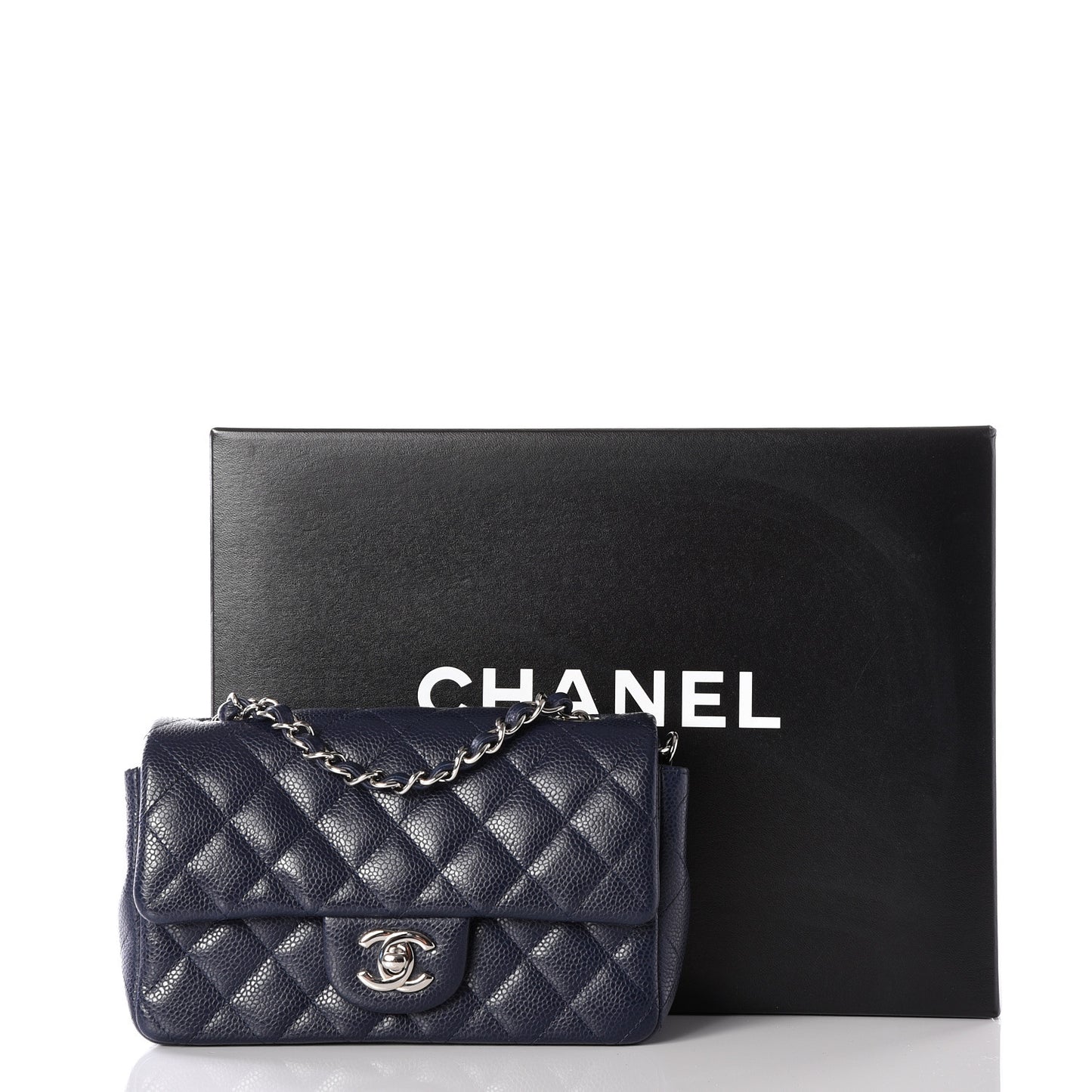 Caviar Quilted Mini Rectangular Flap Navy