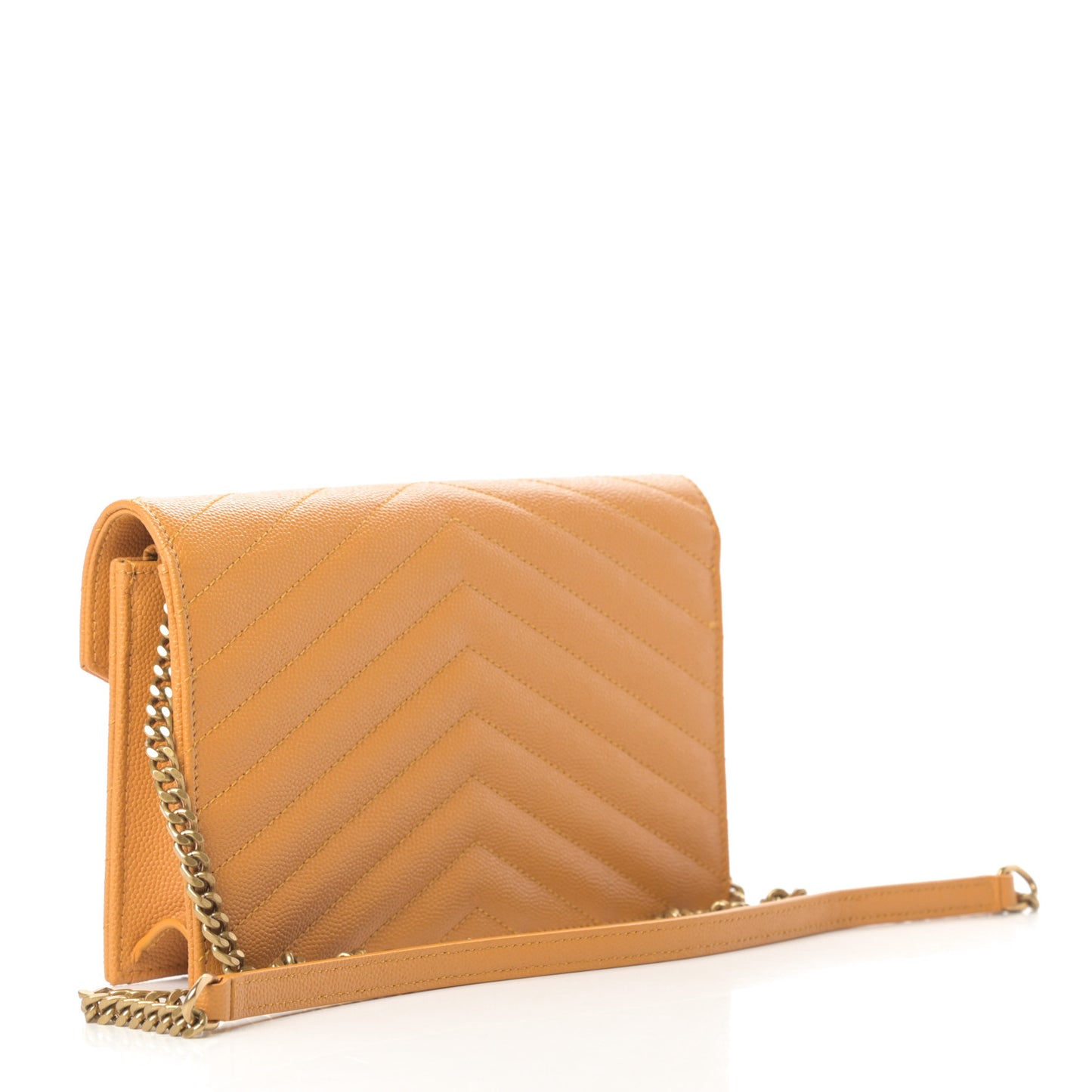 Grain De Poudre Matelasse Chevron Monogram Envelope Chain Wallet Senape Yellow