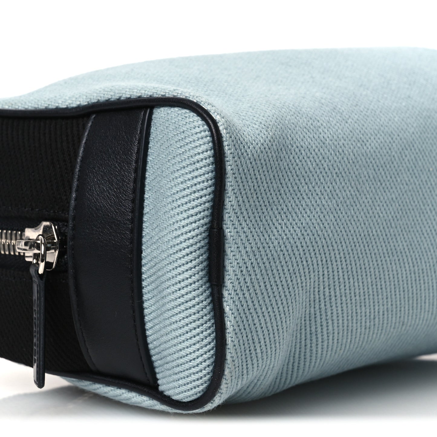 Canvas Calfskin Large Zippered Pouch Blue Black
