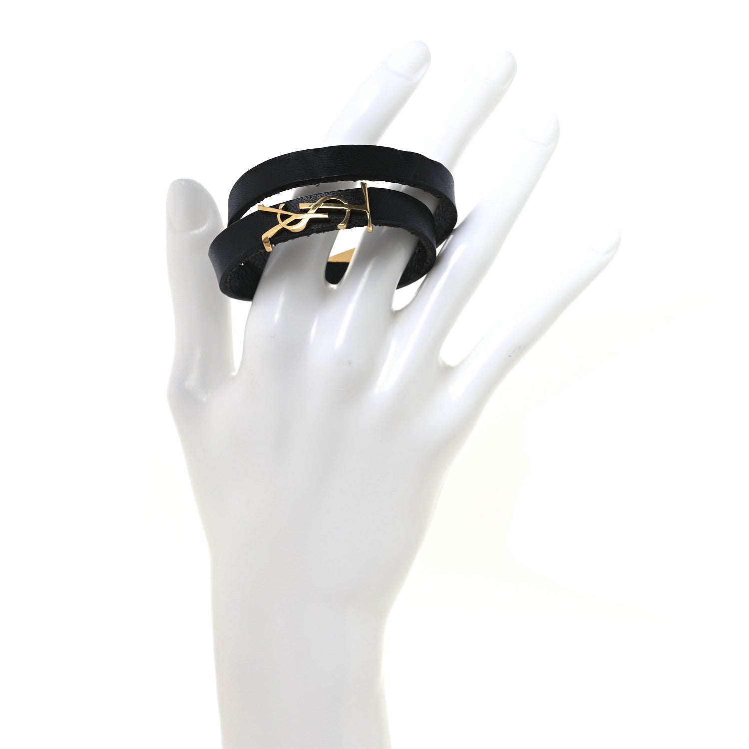 Saint Laurent Calfskin Opyum Double Wrap Bracelet Black 2 of 6