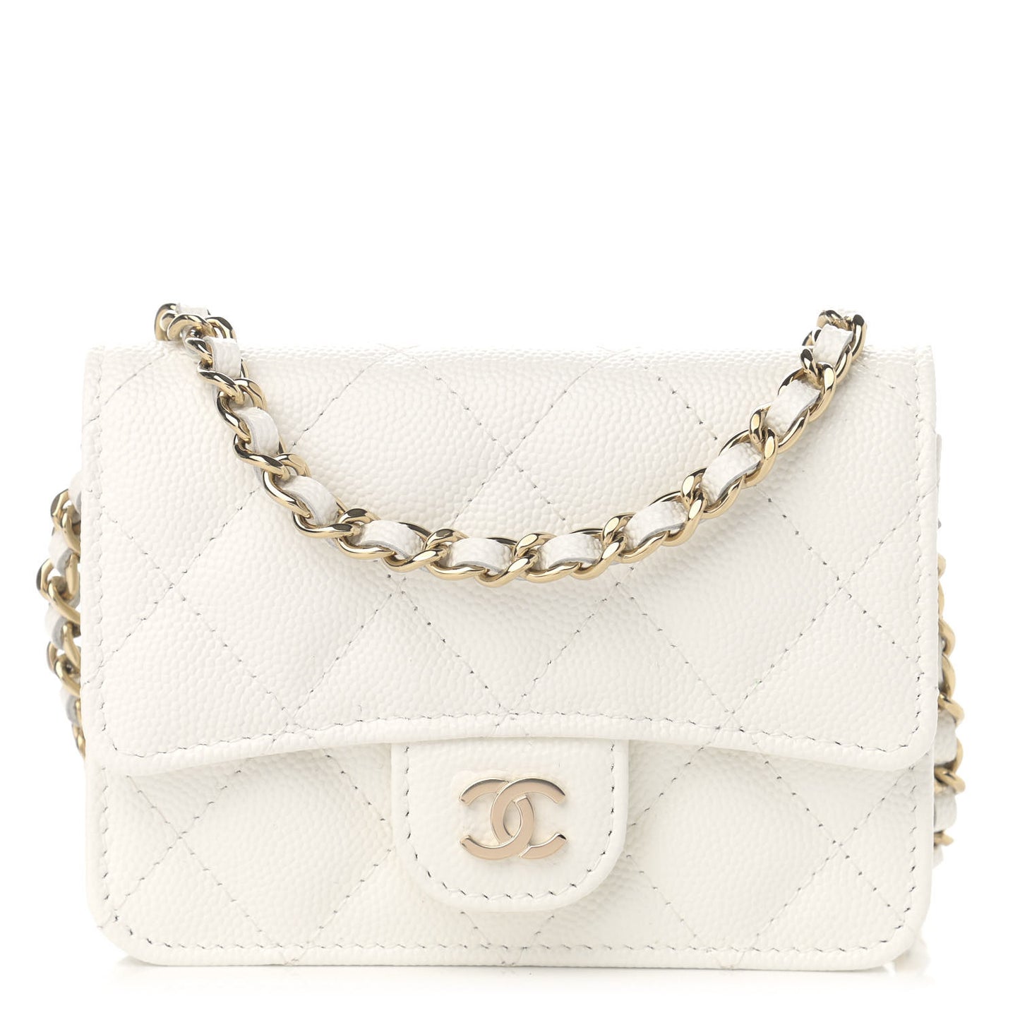 Caviar Quilted Mini Chain Bag White