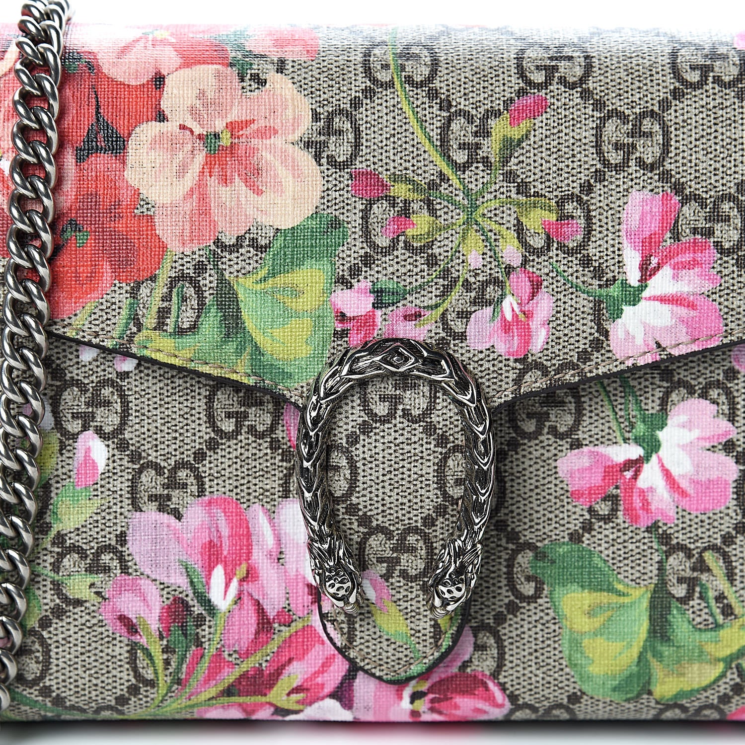 Gucci GG Supreme Monogram Blooms Mini Dionysus Chain Wallet Beige Multicolor Dry Rose 8 of 11