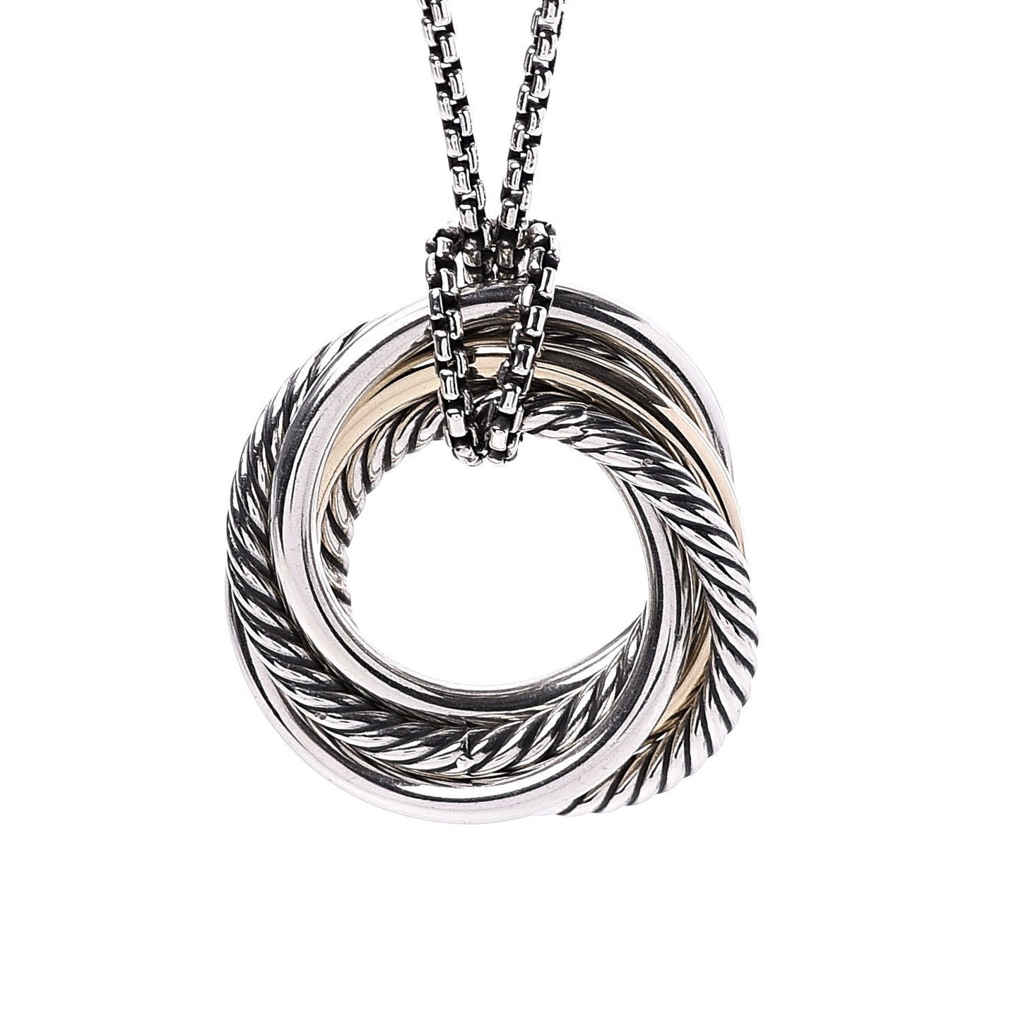 Sterling Silver 14K Yellow Gold 28mm Crossover Pendant Necklace