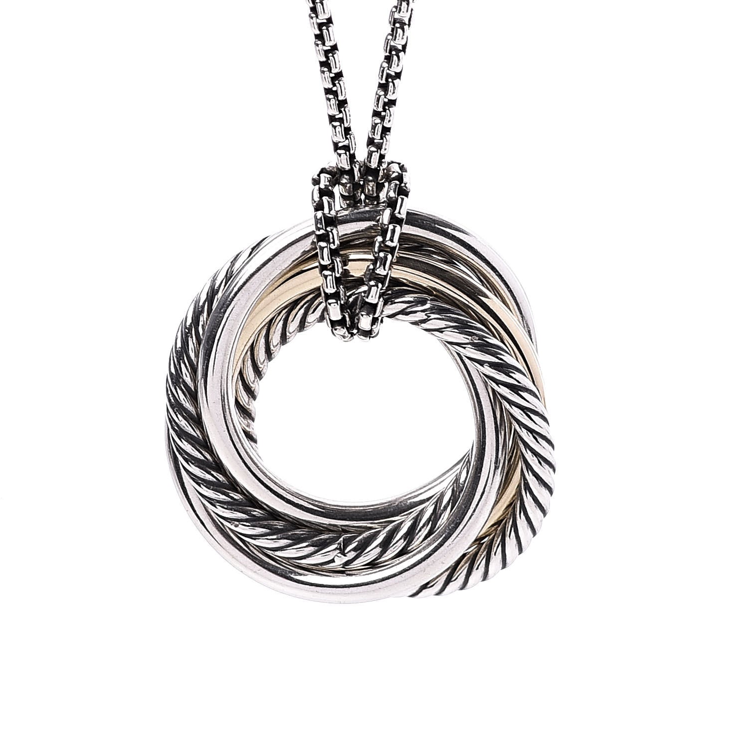 David Yurman Sterling Silver 14K Yellow Gold 28mm Crossover Pendant Necklace 4 of 5