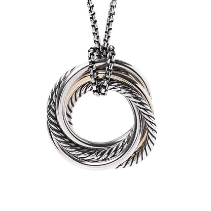 David Yurman Sterling Silver 14K Yellow Gold 28mm Crossover Pendant Necklace 4 of 5