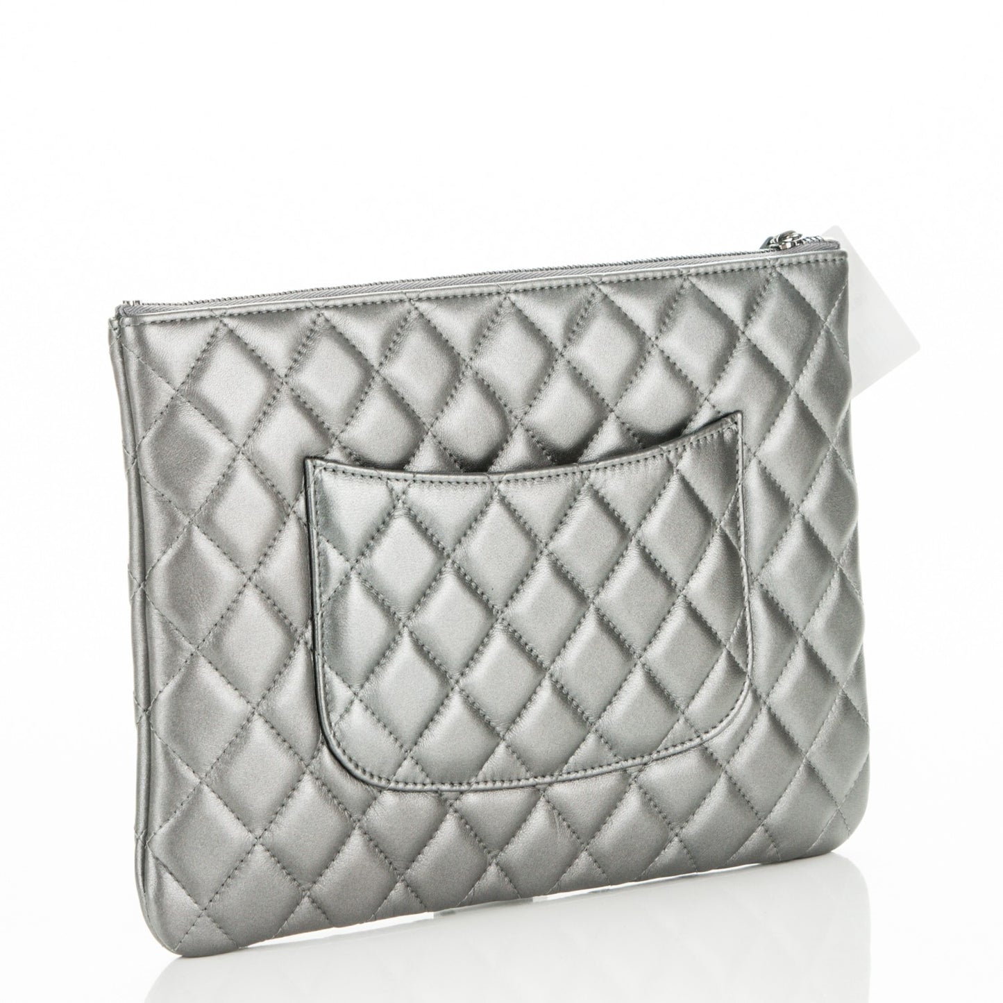 Metallic Lambskin Quilted Medium Cosmetic Case Silver