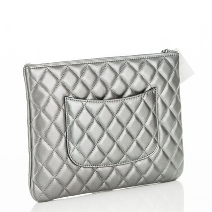 Chanel Metallic Lambskin Quilted Medium Cosmetic Case Silver 3 of 6