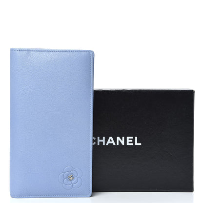 Chanel Goatskin Camellia Embossed Yen Wallet Blue 11 of 13