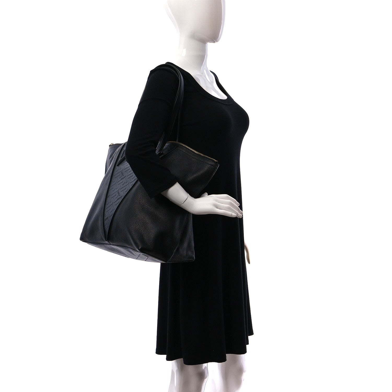Versace Grained Calfskin Large V Greca Signature Tote Bag Black 2 of 9