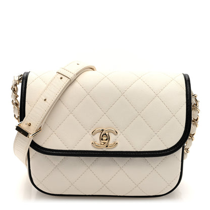 Chanel Caviar Quilted Round Messenger Flap White Black 1 of 10