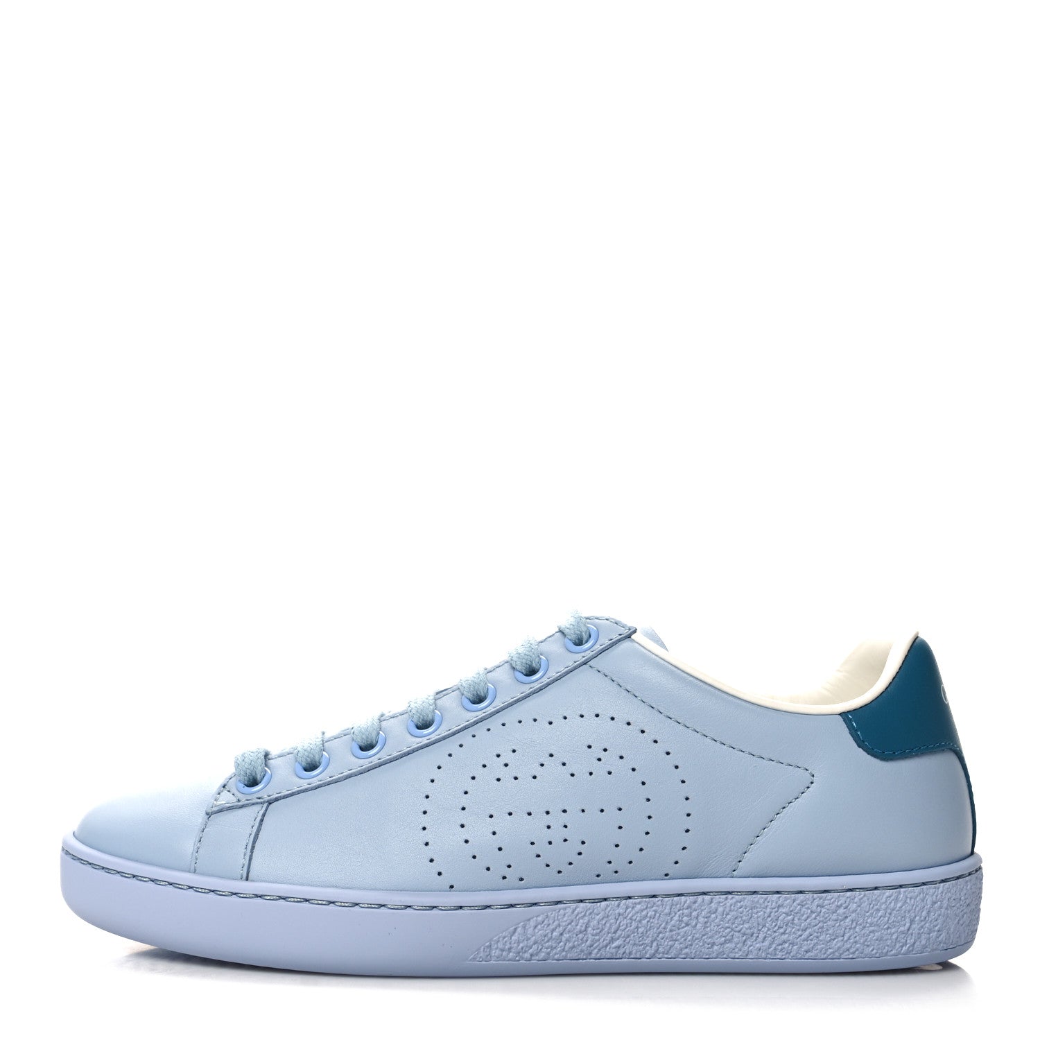Gucci Calfskin Interlocking G Perforated Womens Ace Sneakers 35 Porcelain Light Blue Zaffiro 1 of 8